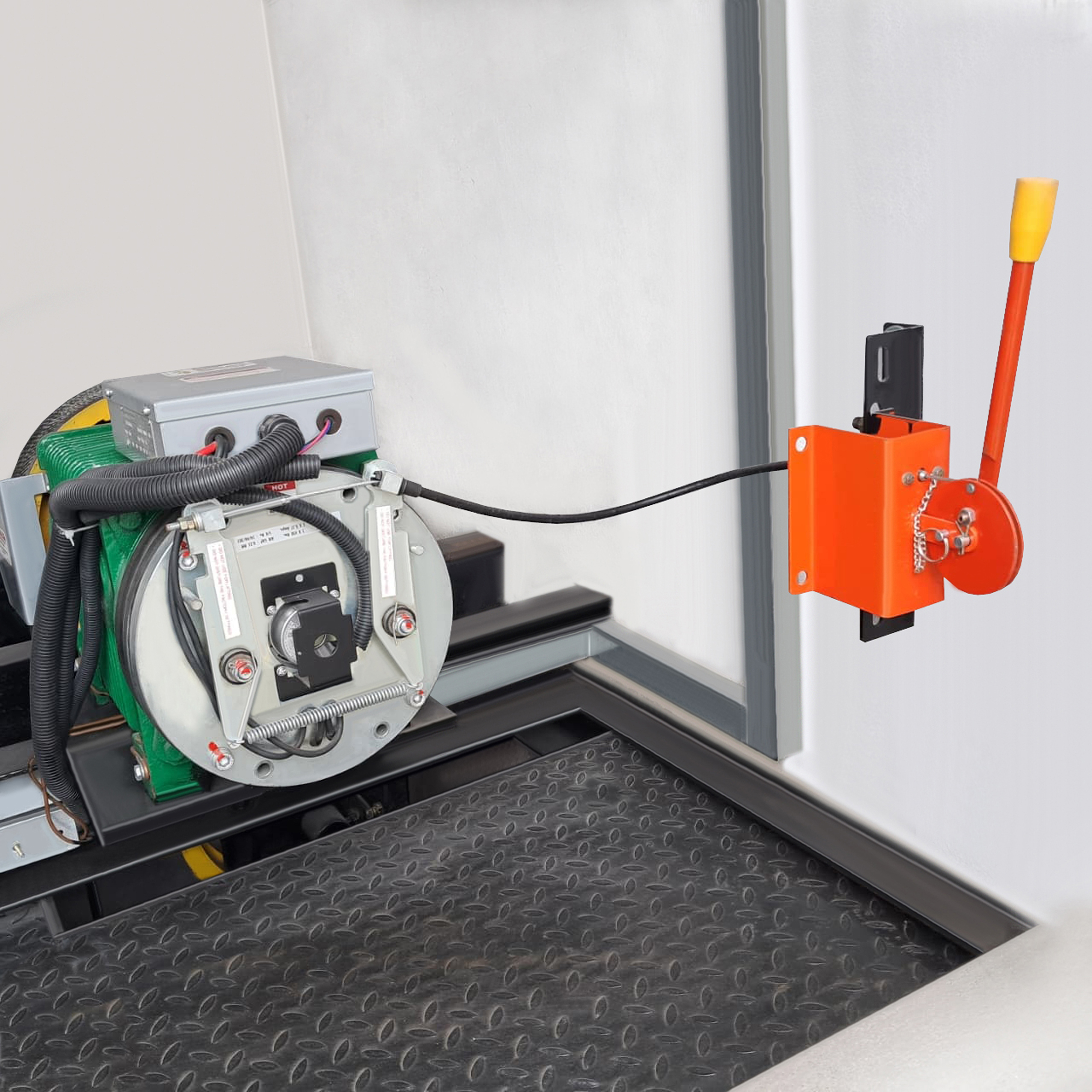 Elevator machinery components with control mechanisms and electrical connections