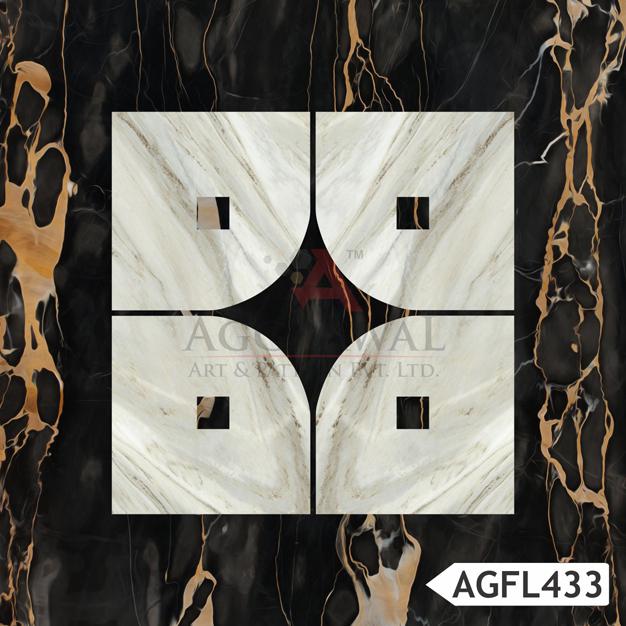 Black and white marble panel flooring