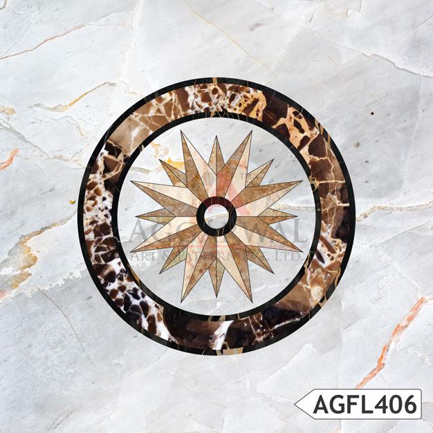 Compass design in brown and white marble