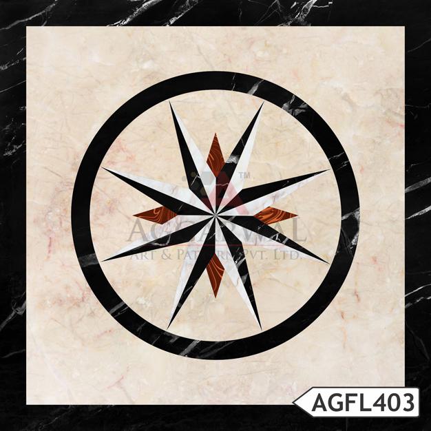 Compass star pattern in cream marble